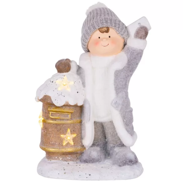 MagicHome karácsonyi dekoráció, kisfiú postaládával, 25 LED, 33 x 23 x 45 cm