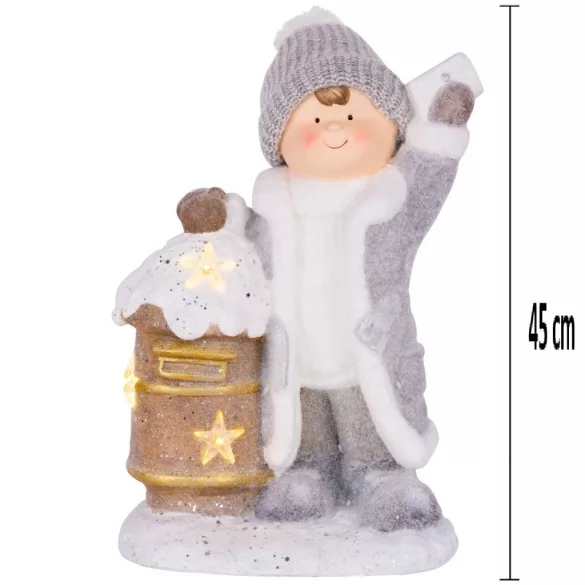 MagicHome karácsonyi dekoráció, kisfiú postaládával, 25 LED, 33 x 23 x 45 cm