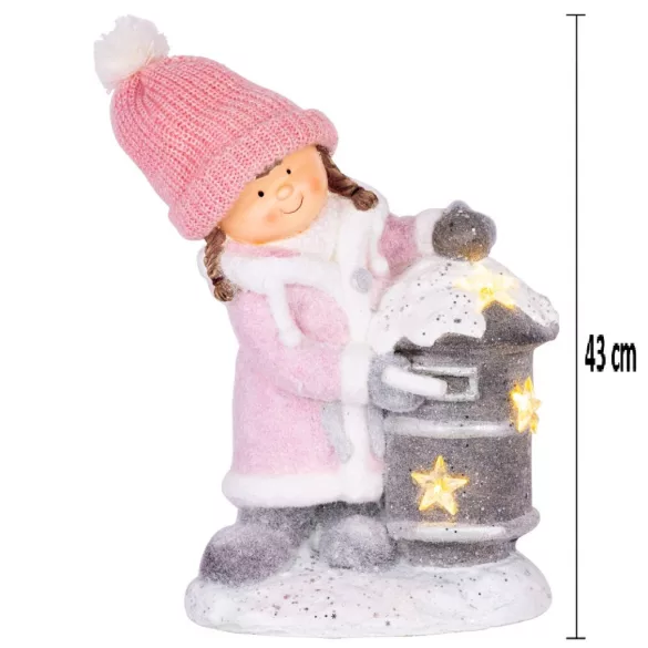MagicHome karácsonyi dekoráció, kislány postaládával, 25 LED, 31 x 23 x 43 cm