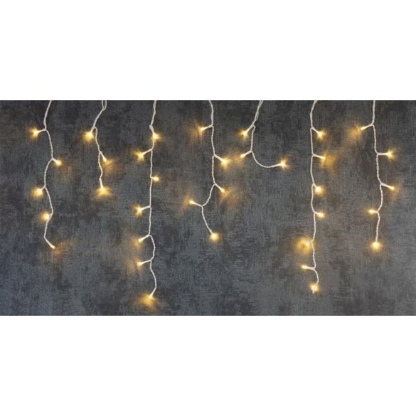 Fényfüggöny, MagicHome Vianoce Icicle, 200 LED, melegfehér, jégcsapokkal, 5 m füzér, 3 m hálózati kábel, kültéri, 230 V, 50 Hz, átlátszó kábel, egyszerű világítás