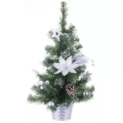  MagicHome műfenyő, feldíszített, ezüst, virág, 50 cm