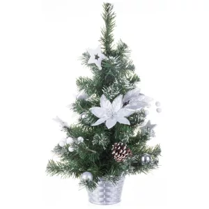  MagicHome műfenyő, feldíszített, ezüst, virág, 50 cm