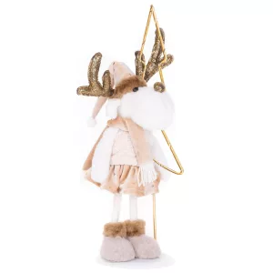 MagicHome karácsonyi dekoráció, rénszarvas tányéron, világító/villogó, 10 melegfehér LED, 50 cm
