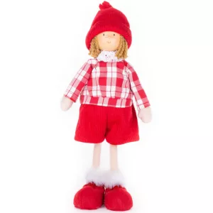 MagicHome karácsonyi dekoráció, kisfiú kockás ingben, 32 cm
