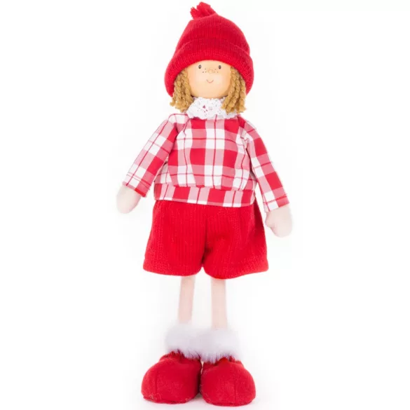 MagicHome karácsonyi dekoráció, kisfiú kockás ingben, 32 cm