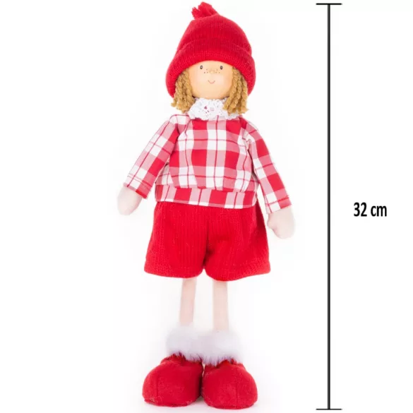 MagicHome karácsonyi dekoráció, kisfiú kockás ingben, 32 cm