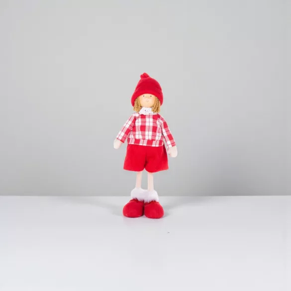 MagicHome karácsonyi dekoráció, kisfiú kockás ingben, 32 cm