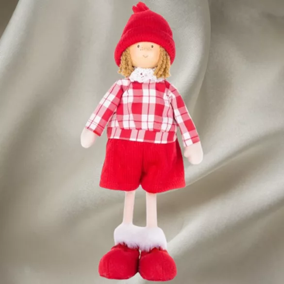 MagicHome karácsonyi dekoráció, kisfiú kockás ingben, 32 cm