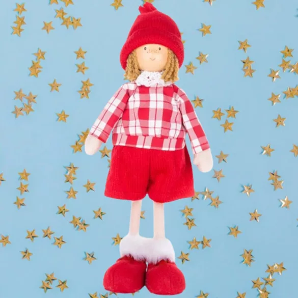 MagicHome karácsonyi dekoráció, kisfiú kockás ingben, 32 cm