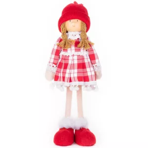 MagicHome karácsonyi dekoráció, kislány kockás ruhában, 32 cm