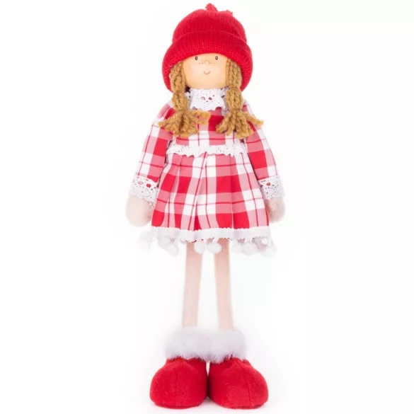 MagicHome karácsonyi dekoráció, kislány kockás ruhában, 32 cm