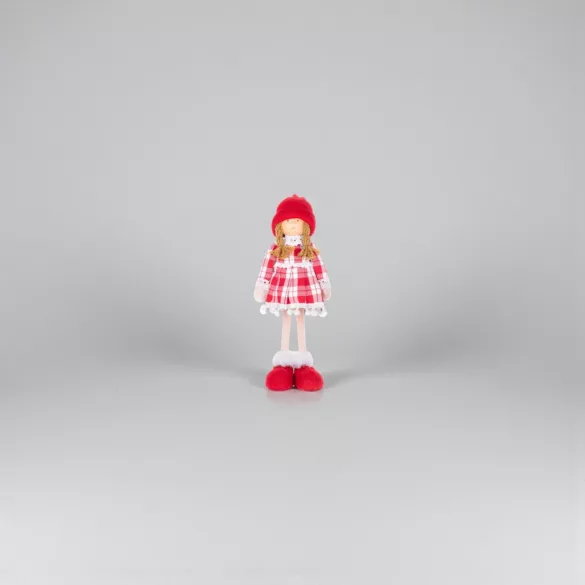 MagicHome karácsonyi dekoráció, kislány kockás ruhában, 32 cm