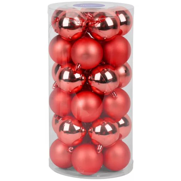 MagicHome karácsonyi gömbök, 30 db, 6 cm, piros, mix, karácsonyfára