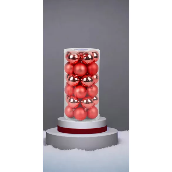 MagicHome karácsonyi gömbök, 30 db, 6 cm, piros, mix, karácsonyfára