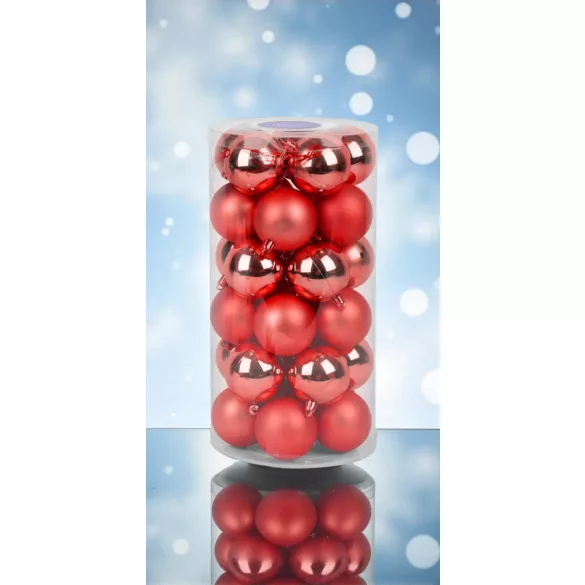 MagicHome karácsonyi gömbök, 30 db, 6 cm, piros, mix, karácsonyfára