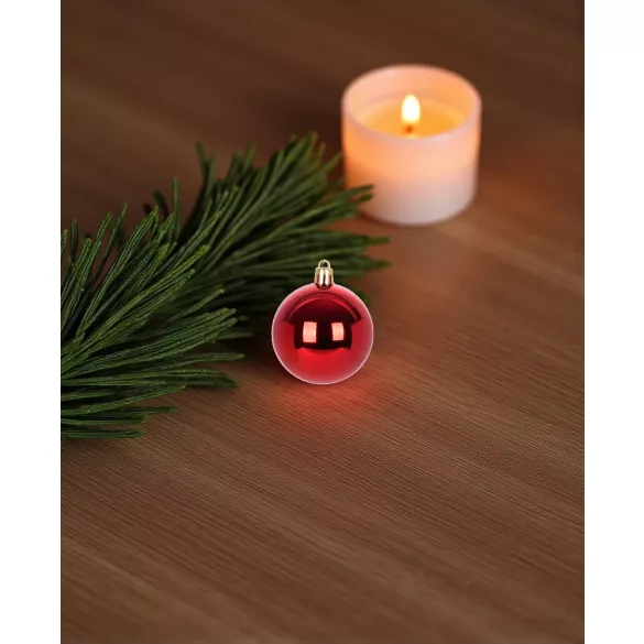 MagicHome karácsonyi gömbök, készlet, 21 db, 6 cm, piros, csúcs, karácsonyfára