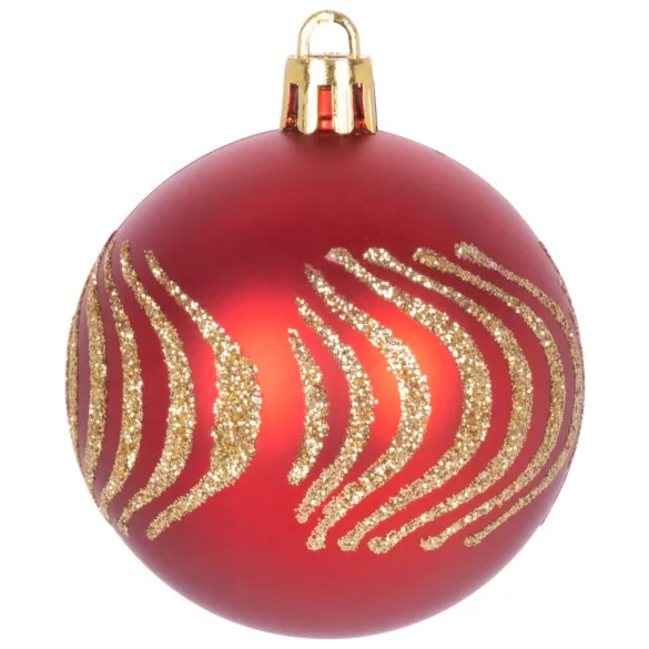 MagicHome karácsonyi gömbök, készlet, 21 db, 6 cm, piros, csúcs, karácsonyfára