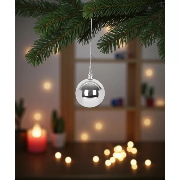 MagicHome karácsonyi gömbök, készlet, 21 db, 6 cm, ezüst, csúcs, karácsonyfára