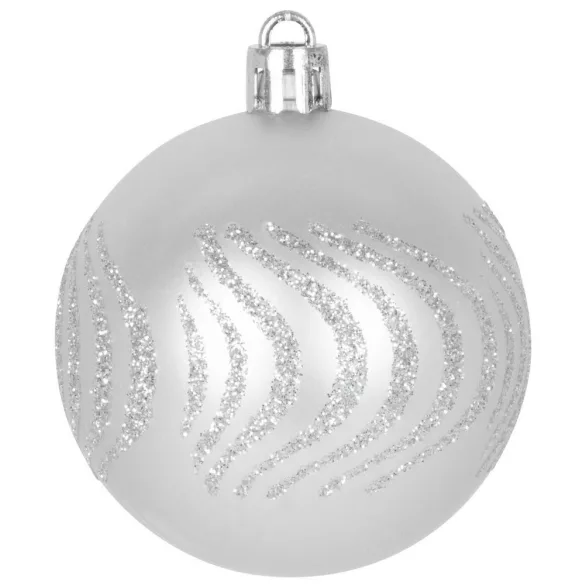 MagicHome karácsonyi gömbök, készlet, 21 db, 6 cm, ezüst, csúcs, karácsonyfára