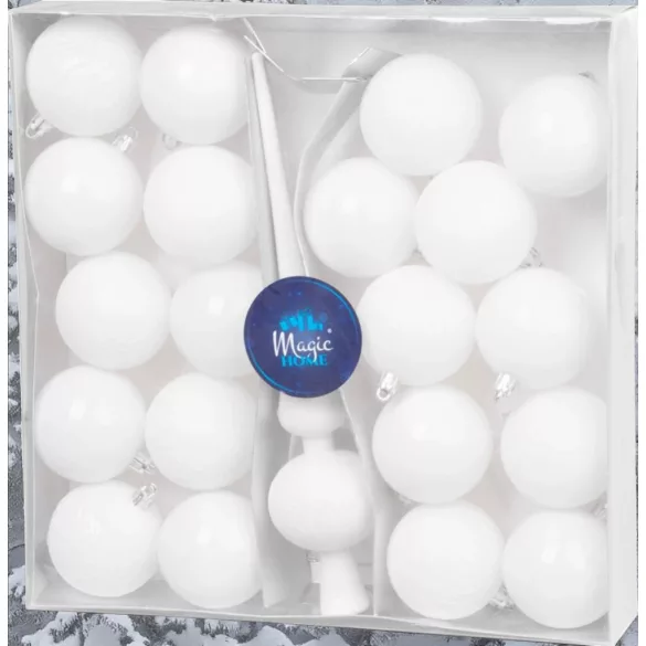 MagicHome karácsonyi gömbök, készlet, 21 db, 6 cm, fehér, csúcs, karácsonyfára