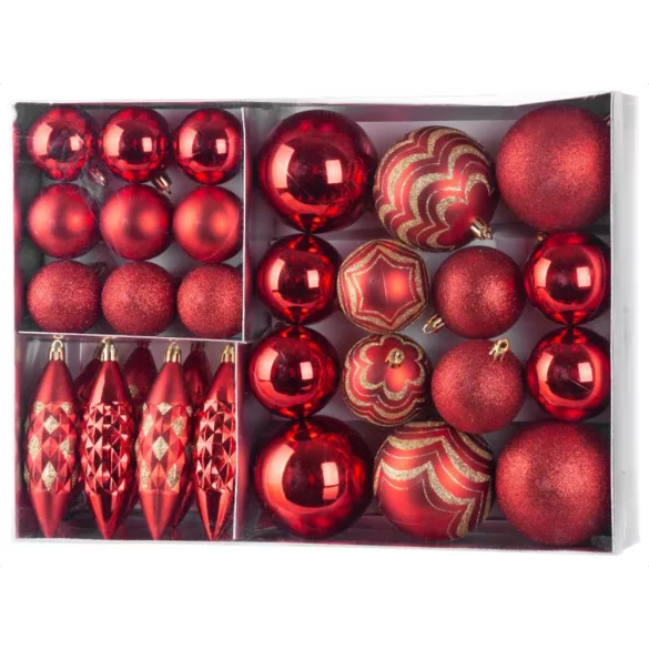 MagicHome karácsonyi gömbök, készlet, 31 db, piros, karácsonyfára