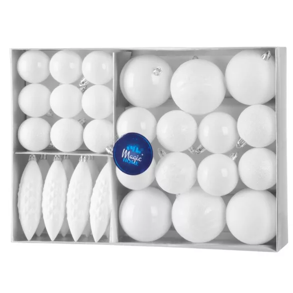 MagicHome karácsonyi gömbök, készlet, 31 db, fehér, karácsonyfára