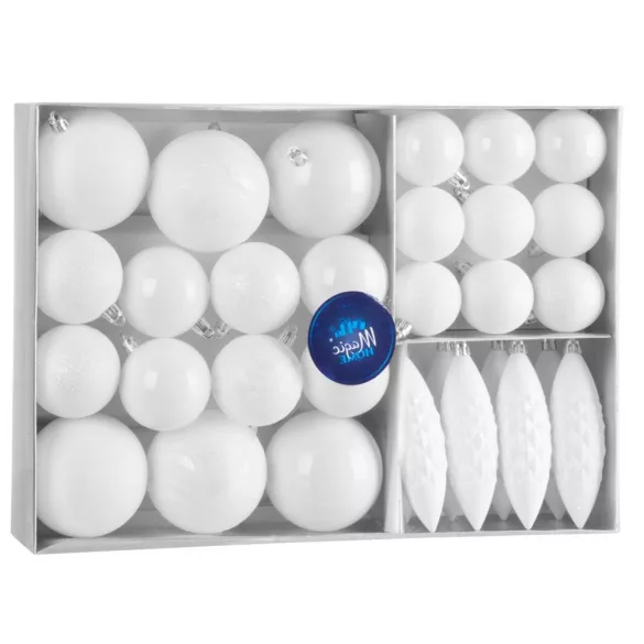 MagicHome karácsonyi gömbök, készlet, 31 db, fehér, karácsonyfára