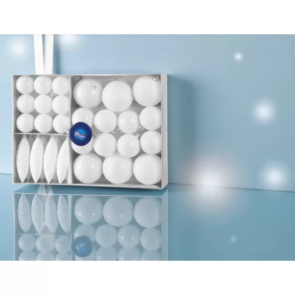 MagicHome karácsonyi gömbök, készlet, 31 db, fehér, karácsonyfára