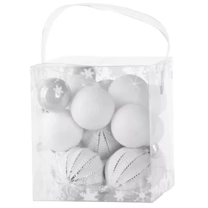 MagicHome karácsonyi gömbök, 31 db, fehér-ezüst, mix, karácsonyfára, 3-6 cm