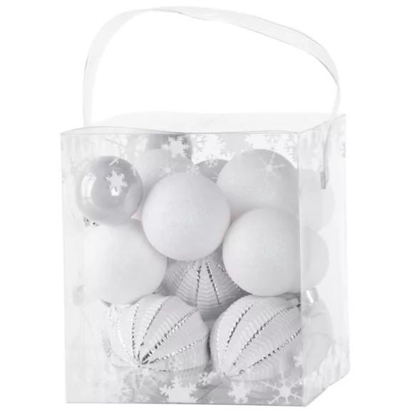 MagicHome karácsonyi gömbök, 31 db, fehér-ezüst, mix, karácsonyfára, 3-6 cm