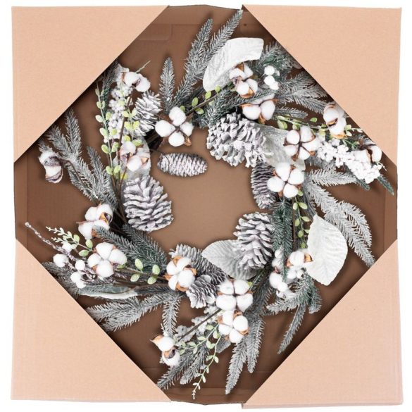 MagicHome karácsonyi koszorú, havas fenyőágakkal, 60 x 60 x 14 cm