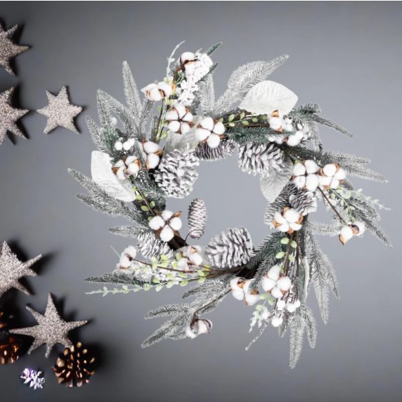 MagicHome karácsonyi koszorú, havas fenyőágakkal, 60 x 60 x 14 cm