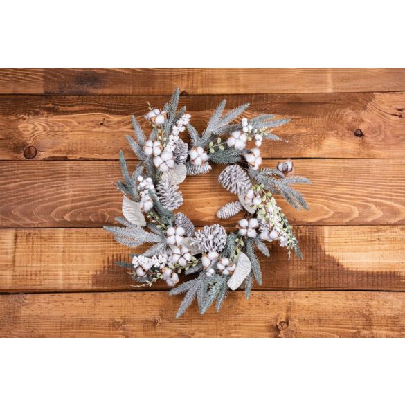 MagicHome karácsonyi koszorú, havas fenyőágakkal, 60 x 60 x 14 cm