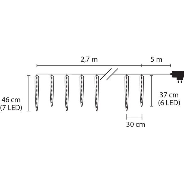 Fényfüggöny, MagicHome Vianoce, Jégcsap, 2,7 m, jégkék, 65 LED, 8 funkciós, IP44, kültéri, 230 V, 50 Hz, átlátszó kábel, 10 jégcsappal