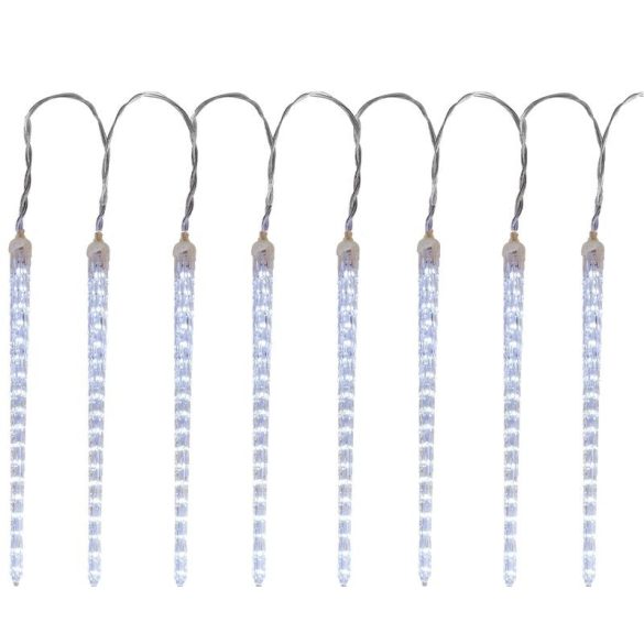 Fényfüggöny, MagicHome Vianoce Icicle, 288 LED, 350 cm, hidegfehér, 8 jégcsappal, vízesés hatás, 230 V, 50 Hz, kültéri, átlátszó kábel