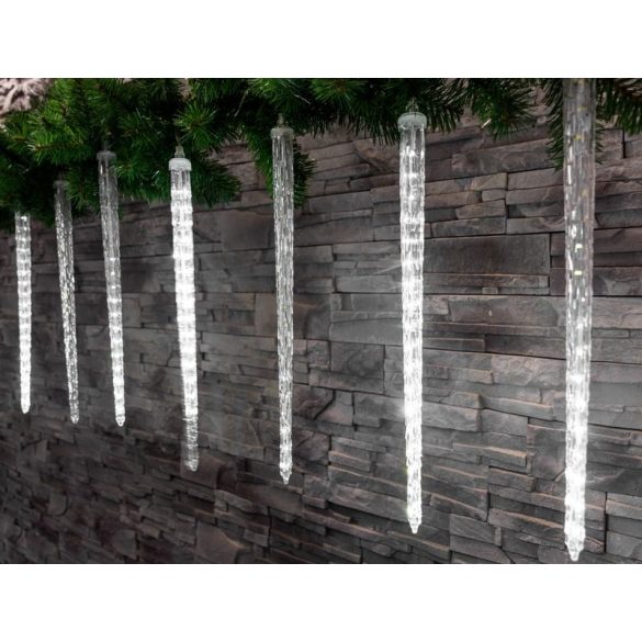 Fényfüggöny, MagicHome Vianoce Icicle, 288 LED, 350 cm, hidegfehér, 8 jégcsappal, vízesés hatás, 230 V, 50 Hz, kültéri, átlátszó kábel