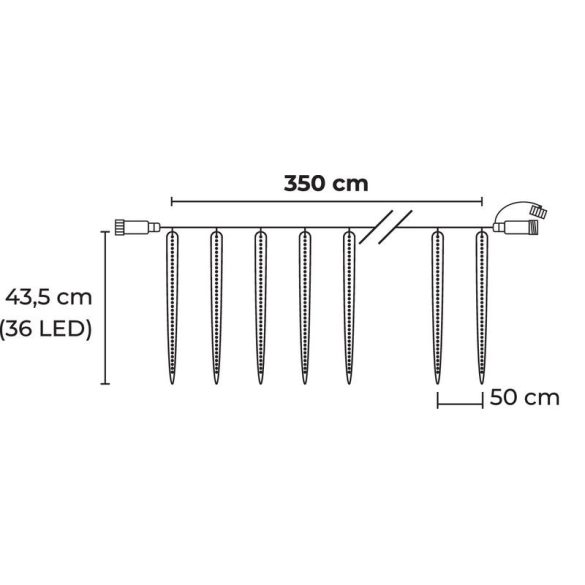 Fényfüggöny, MagicHome Vianoce Icicle, 288 LED, 350 cm, hidegfehér, 8 jégcsappal, vízesés hatás, 230 V, 50 Hz, kültéri, átlátszó kábel