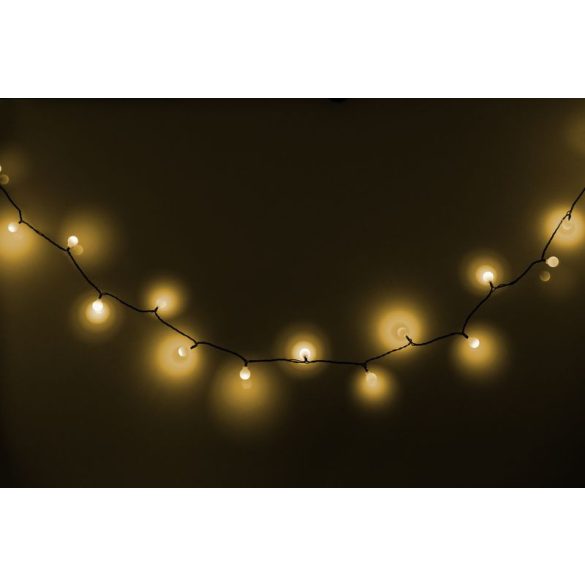 LED fényfüzér, MagicHome Vianoce Cherry Balls, 100 LED, 9,9 m, melegfehér, IP44, 8 funkciós, kültéri, zöld kábel
