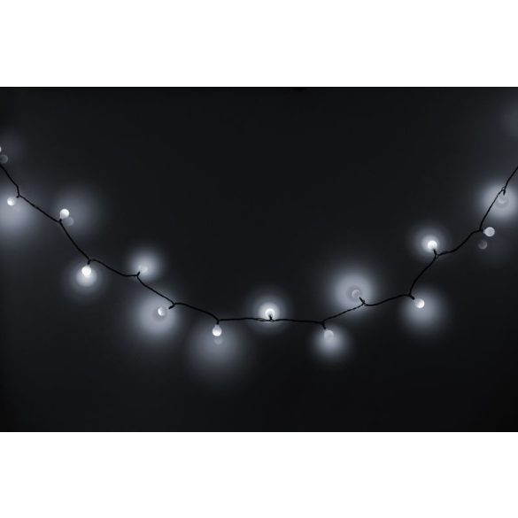 LED fényfüzér, MagicHome Vianoce Cherry Balls, 100 db LED, 9,9 m, hidegfehér, IP44, 8 funkciós, kültéri, zöld kábel