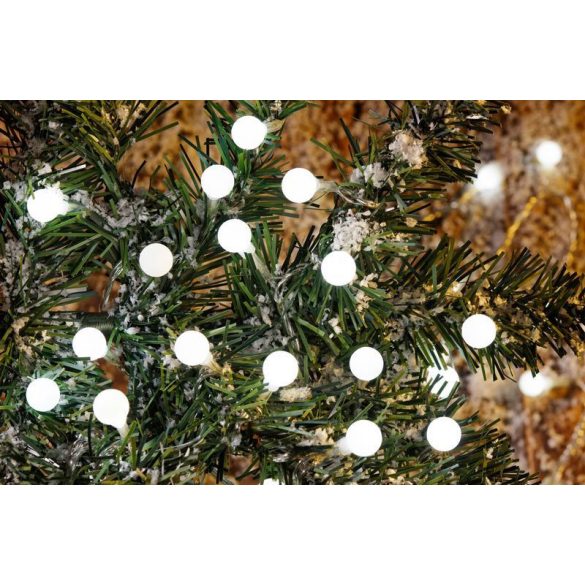LED fényfüzér, MagicHome Vianoce Cherry Balls, 100 db LED, 9,9 m, hidegfehér, IP44, 8 funkciós, kültéri, zöld kábel