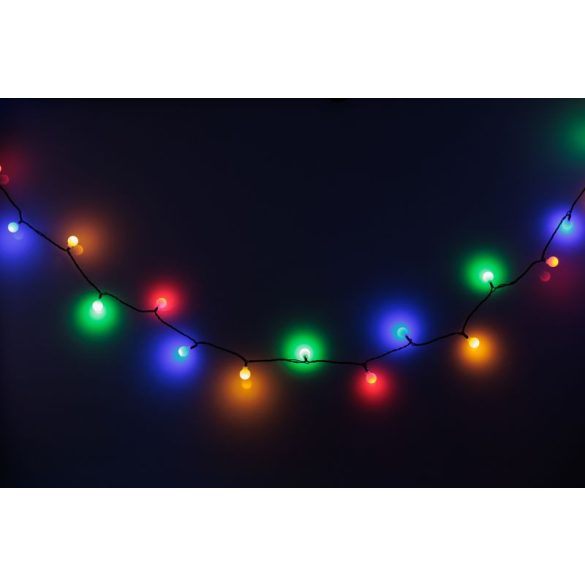 LED fényfüzér, MagicHome Vianoce Cherry Balls, 100 db LED, 9,9 m, többszínű, IP44, 8 funkció, kültéri, zöld kábel