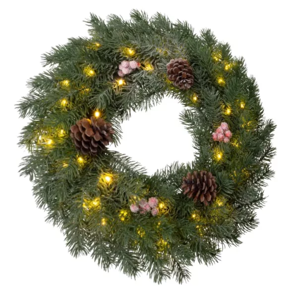 MagicHome karácsonyi koszorú, natúr, havas, 48 LED, IP 20, 2x AA, 40 cm
