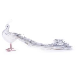   MagicHome karácsonyi dekoráció, páva, pelyhes, ezüst, 50 x 20 x 23 cm