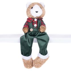   MagicHome karácsonyi dekoráció, Medve kockás ingben, 17 x 14 x 26 cm