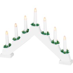   MagicHome karácsonyi dekoráció, gyertyatartó, 7 db melegfehér LED, 2 db AA elemmel működő, 39 x 4,5 x 29 cm, fehér, beltéri