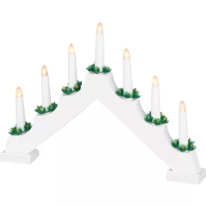 karácsonyi dekoráció, gyertyatartó, 7 db melegfehér LED, 2 db AA elemmel működő, 39 x 4, 5 x 29 cm, fehér, beltéri (TC8091211A)