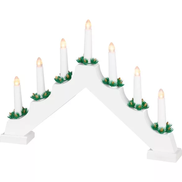 karácsonyi dekoráció, gyertyatartó, 7 db melegfehér LED, 2 db AA elemmel működő, 39 x 4, 5 x 29 cm, fehér, beltéri (TC8091211A)
