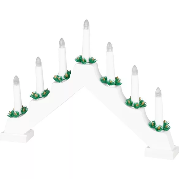 karácsonyi dekoráció, gyertyatartó, 7 db melegfehér LED, 2 db AA elemmel működő, 39 x 4, 5 x 29 cm, fehér, beltéri (TC8091211A)