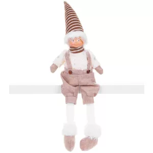 MagicHome karácsonyi dekoráció, fiú figura magas kalappal, szövet, 17 x 12 x 54 cm, barna-fehér
