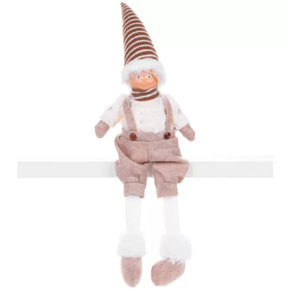 MagicHome karácsonyi dekoráció, fiú figura magas kalappal, szövet, 17 x 12 x 54 cm, barna-fehér